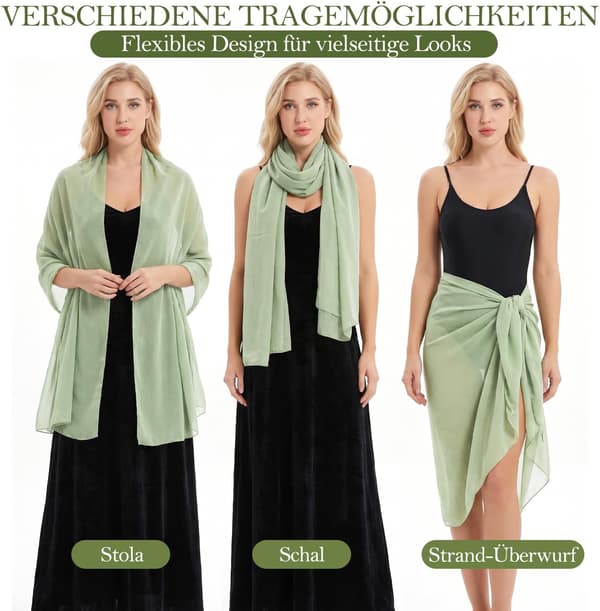 Lett chiffon-sjal for kvinner, elegant skjerf til bryllup og fest