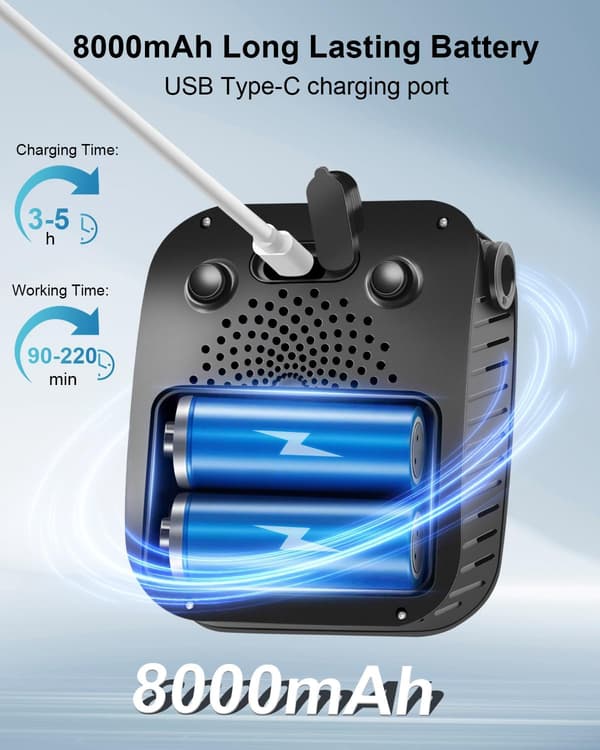 Bærbar campingbruser med 8000mAh batteri, smart display og 4 tilstande