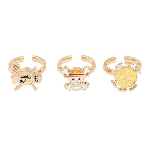 3 st One Pieces Luffy Ring Anime Smycken Cosplay Ringar för män Kvinnor Justerbar