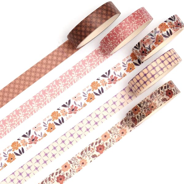 5 ruller efterårsblomstret washi-tape sæt dekorativ maskeringstape til hobbyprojekter