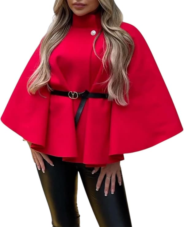 Poncho-cape med bälte för dam, oversized varm vinter-sjal, kofta och kappa