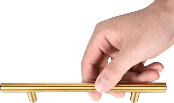 15-pak guld T-bar skabsgreb i rustfrit stål, 200 mm, 128 mm hulafstand
