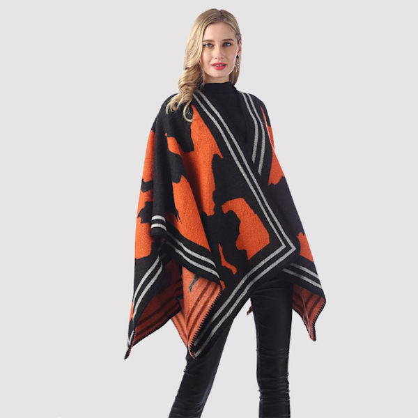 Varm Sjal Scarf Öppen Front Poncho Vinterkofta för Dam