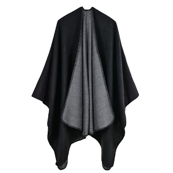 Cashmere Poncho Sjal Wrap med öppen front lång tröja kappa