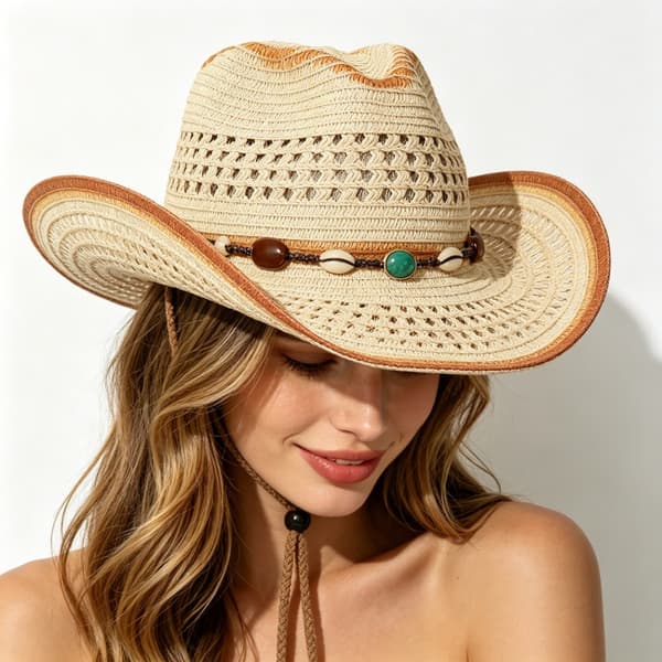 Beige strå cowboyhat bred skygge western solhat til voksne