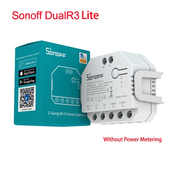 SONOFF DUALR3 Lite 2-gang WiFi smart switch til rulleskodder med stemmestyring