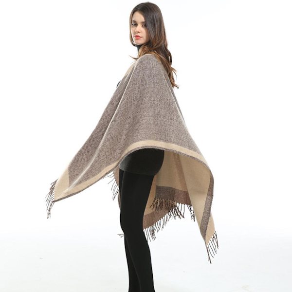 Dubbelsidig Sjal Wrap Pashmina filt Varm Lös Cardigant
