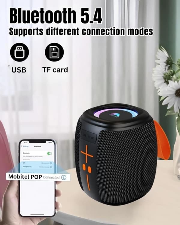Bærbar Bluetooth-højttaler, 5W bas, RGB-lys, IPX4, USB TF, TWS Stereo
