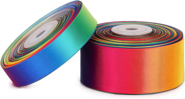 25 yards regnbuefarget satengbånd, 2 cm bredt for gaveinnpakning og bryllupshåndverk