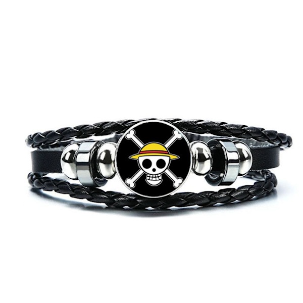 Vävt läderarmband i ett stycke Luffy Skull Justerbar Svart