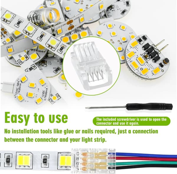 4-pin 8mm LED-båndsstik til 5050 RGB-lys, sømløs adapter 20 stk.