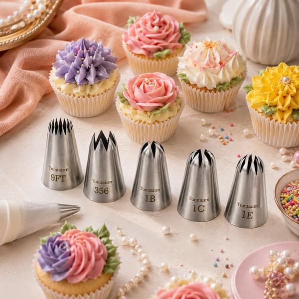 5-pakning ekstra store sprøytetipper, kakedekoreringstupper i rustfritt stål for cupcakes