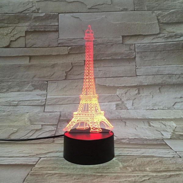Berömd fransk arkitektur 3D LED nattljus Sovrumsbordslampa färg ändras