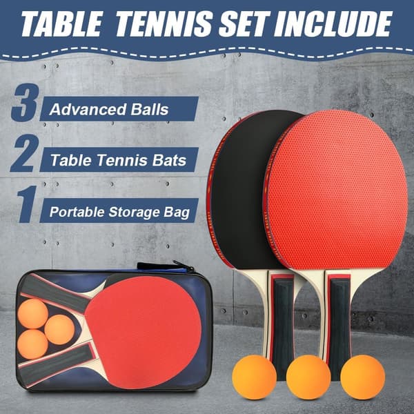 Bärbart bordtennisset | 2 trärack | 3 bollar och väska