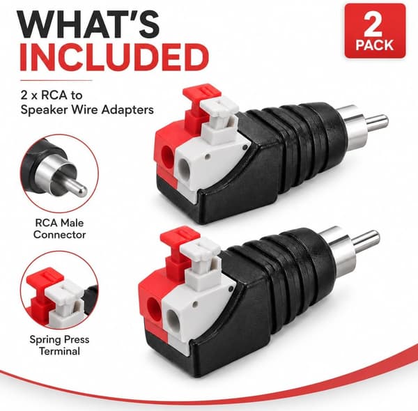 2-pack RCA-högtalarkabeladaptrar, fjäderbelastade terminalkontakter för AV