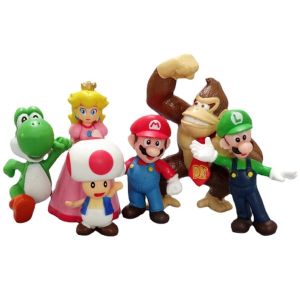 6st/ set Super Mario Padda Yoshi Luigi Peach Figurmodell Leksaker Tårta Dekorativa leksaker