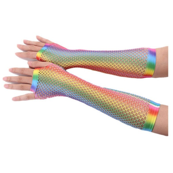 Long Gloves Club Party Rainbow Färgglada Half Finger Lace Handskar
