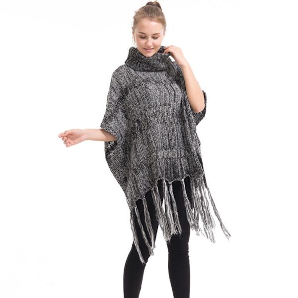 Pullover Cape Lös Poncho med tofs för dam