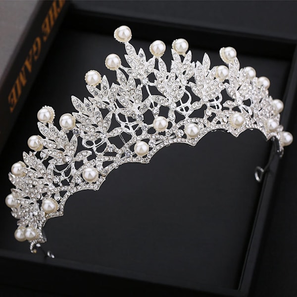 Kvinnor Bröllop Crown Silver Peal Crystal Bride Tiara