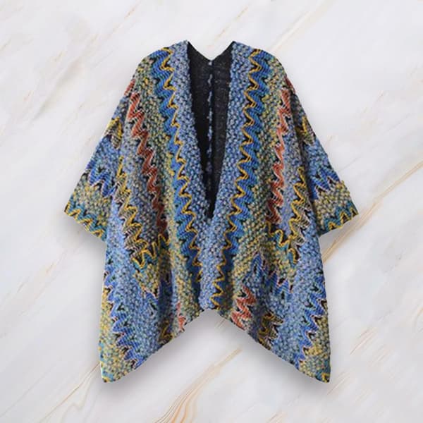 Boho-stickad ponchocape för kvinnor, etnisk virkad sjal, vinterkofta