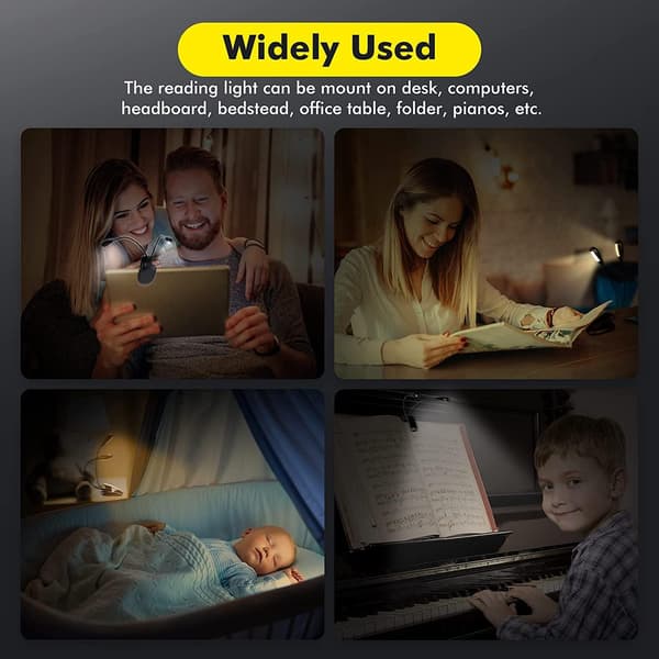 Dobbelt hode LED-notestativlys 6 LED-er 2 lysstyrker fleksibel klype-leselampe