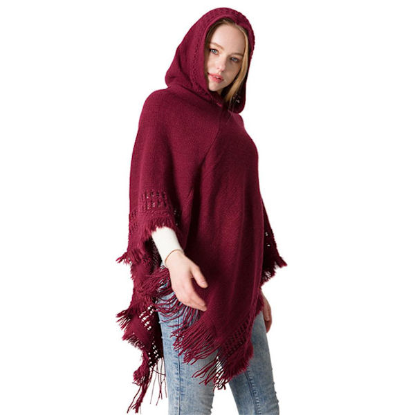 Höst Vinter Hoodie Cape Loose Shalws med tofs för Lady