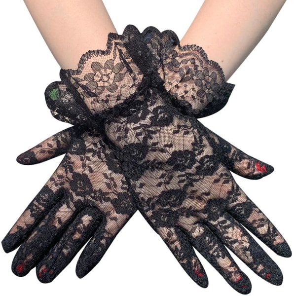 Korta handskar för kvinnor Spets Solskydd Ridfranshandskar Svarta