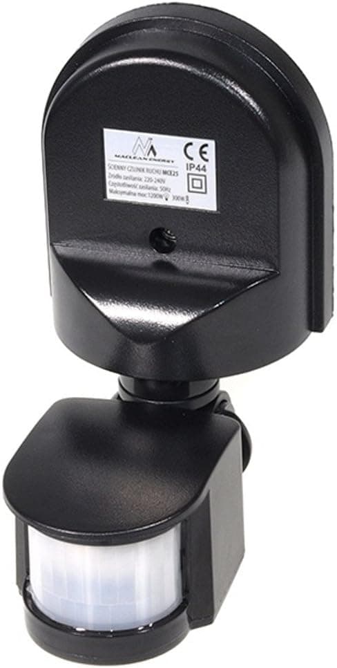 PIR-rörelsesensorbrytare, 5-12 m räckvidd, 180° detektering, IP44, 220-240V AC