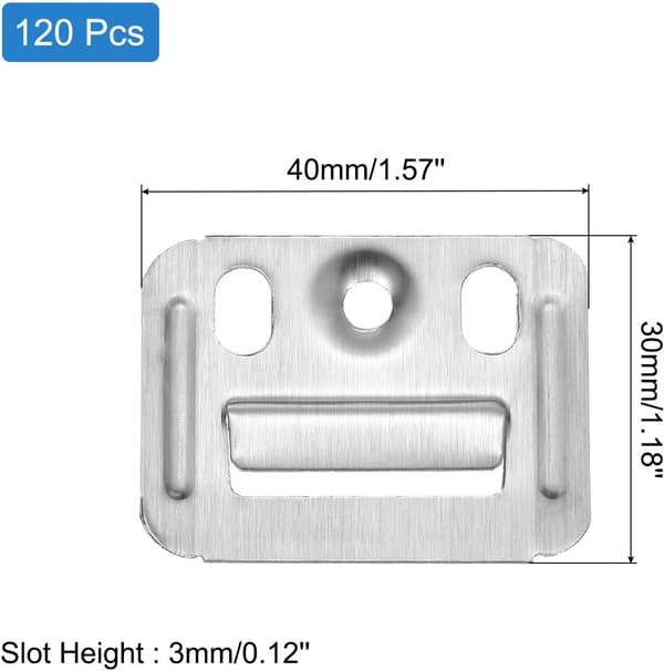 120 stk. vægpanelclips i rustfrit stål 40x30 mm møbelmonteringsclips