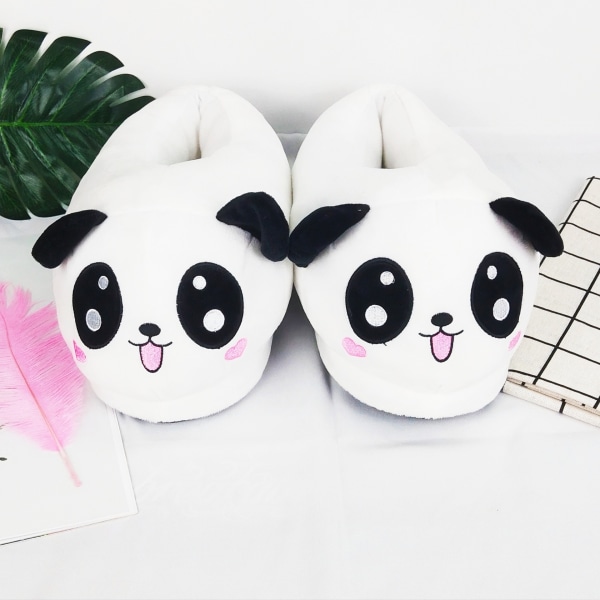 Chinelos de pelúcia quentinhos Panda fofos antiderrapantes para uso interno tamanho livre