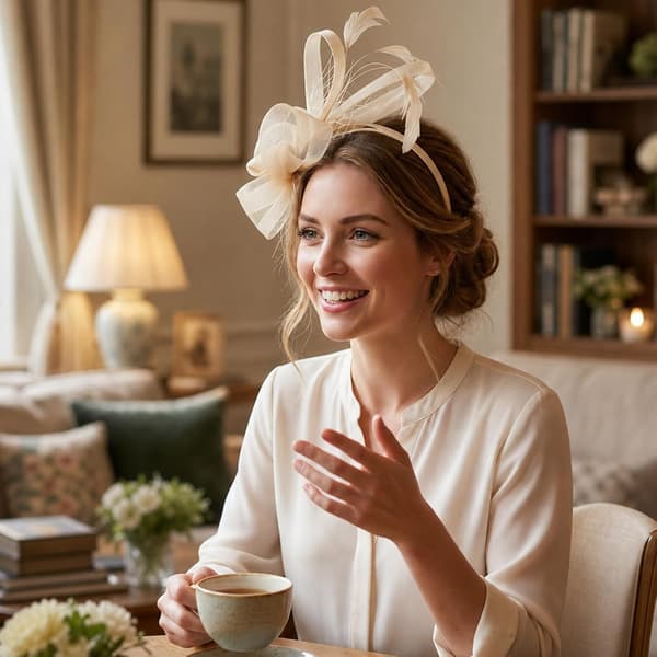 Sølvfascinator-hatt for kvinner, hodeplagg med fjær og bånd til bryllup