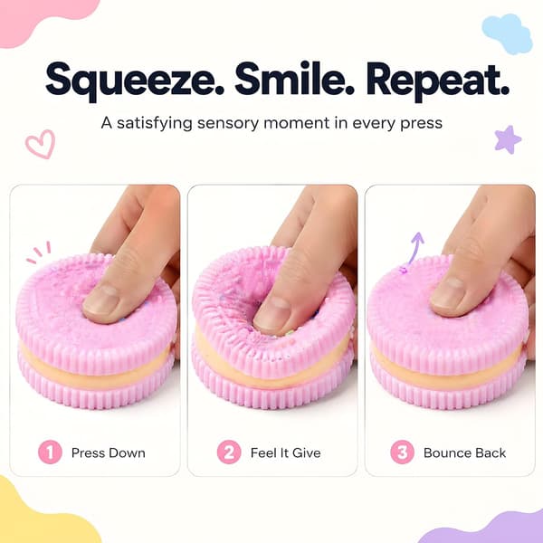 4-pakning Taba Squishies-sett, kjeks- og oste-klemleker for voksne
