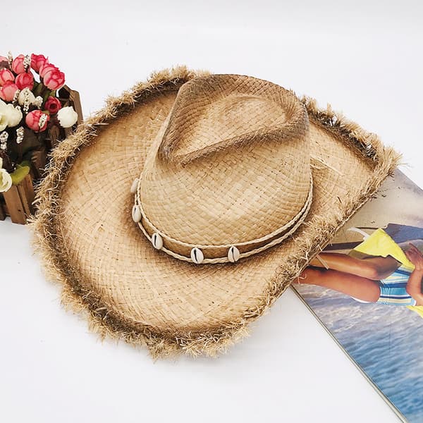 Unisex Raffia Strå Cowboyhatt Bredbremmet Strand Solhatt