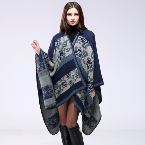 Poncho Öppen Front Lång Tjock Sjal och Wrap Cashmere Feel