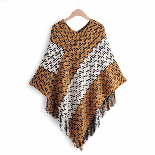 Stickning Poncho franskant Kap Vintertröja Kappa Geometrisk