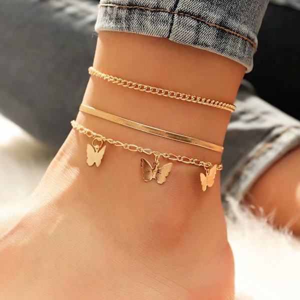 Summer Golden Butterfly Anklet Armband Foot Chain for Women Girls