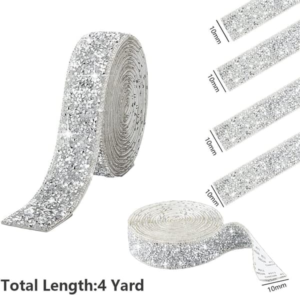 4 rullar silverfärgat strassband 10 mm självhäftande bling-tejp för pyssel