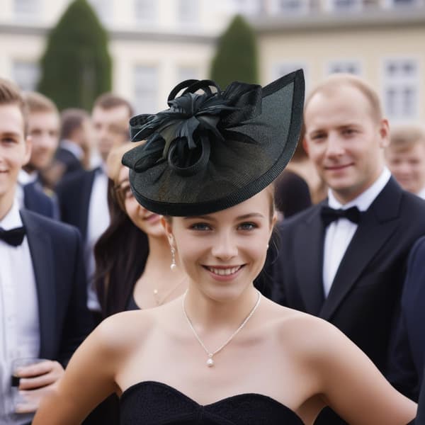 Sort Sinamay Fascinator-hat med blomst til bryllup, derby og teselskaber