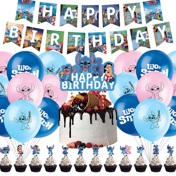 Sy födelsedagsballonger med Banner Cake Topper Latex Ballong Set Party Dekoration