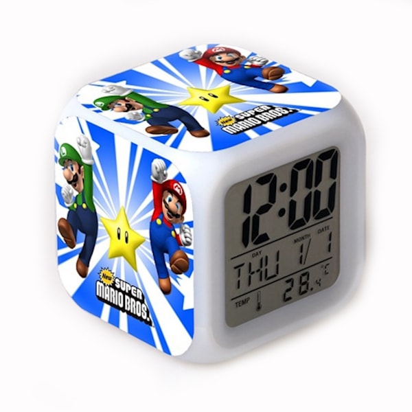 LED-väckarklocka Super Mario 7 Color Changing Digital med termometer