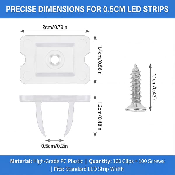 100 st PP LED-remsklämmor med skruvar 5-6 mm neonmonteringsfästen set