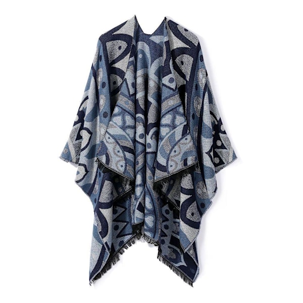 Varm Sjal Scarf Öppen Front Poncho Vinterkofta för Dam