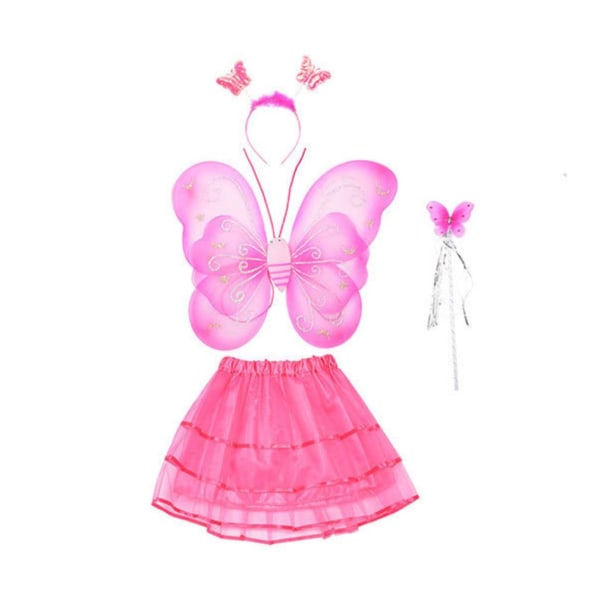 4st Cosplay Fairy Butterfly kostymsats inkluderar vingkjol pannband och trollstav för barns födelsedag julfest