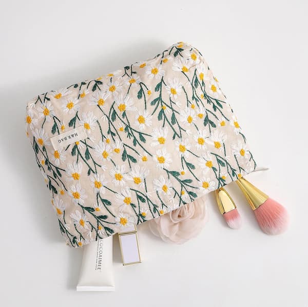 2-delt sæt med blomstrede makeuptasker, bærbar kosmetikpung til kvinder og piger