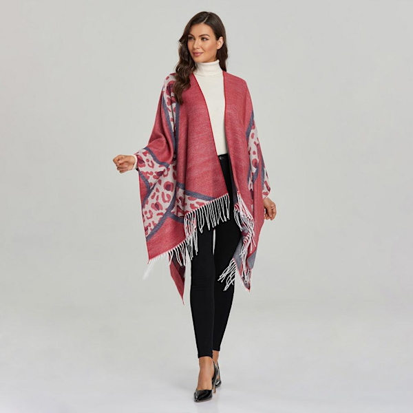 Rosa print Pashmina Sjal Wrap med tofs Vinter Poncho Cashmere Feel Cape för kvinnor