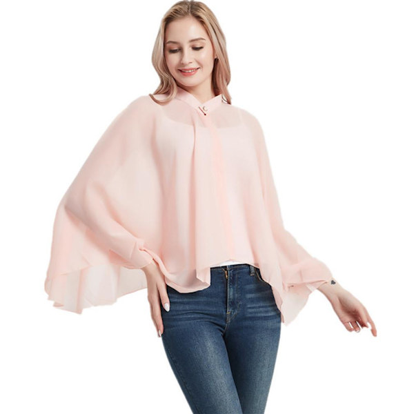 Rosa Chiffong Poncho Top Solskyddande Sjalar för Dam