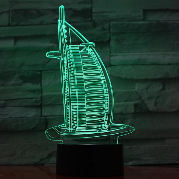 Burj Al Arab Hotel 3D LED Nattljus Sovrumsbordslampa Färgbyte