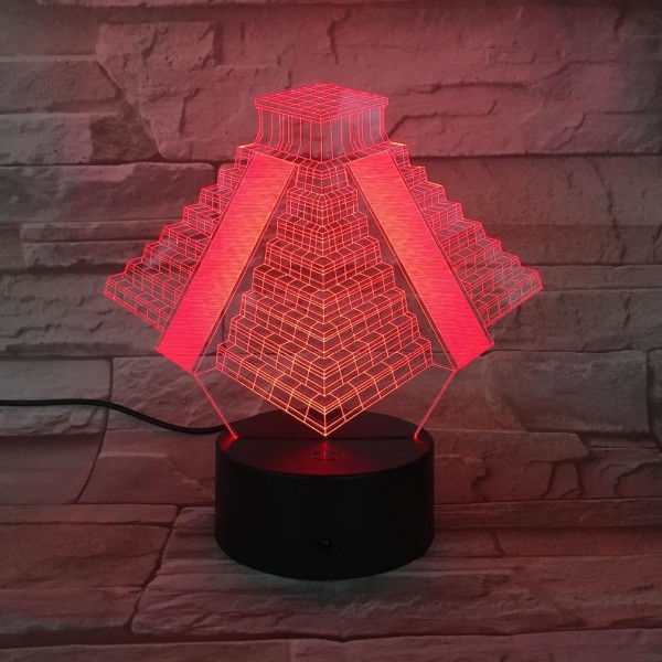 Maya Pyramid 3D LED Nattljus Sovrumsbordslampa Färg ändras