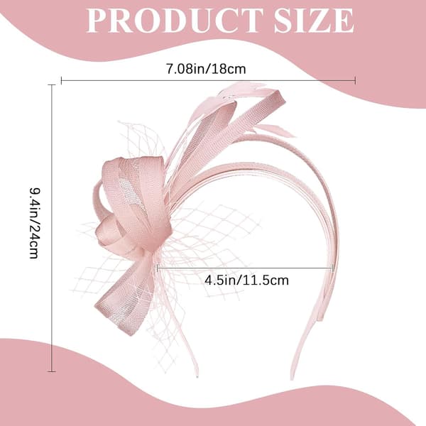 Lyserødt fascinator-hårbånd til kvinder med båndnet til bryllup og teselskab