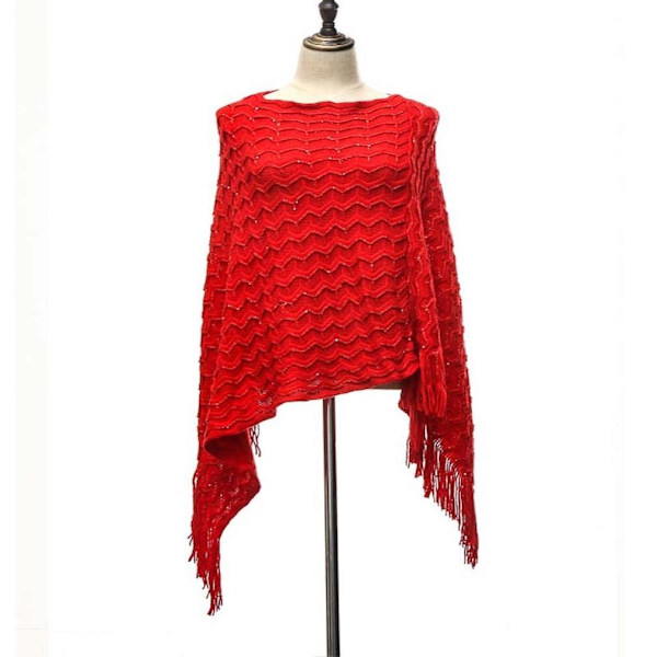 Pullover Cape Winter Lös stickning Poncho med tofs för dam